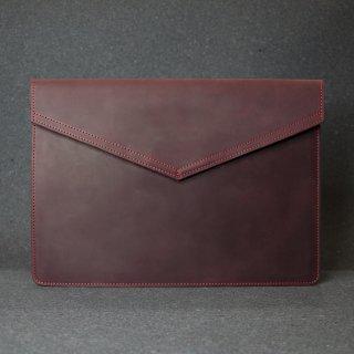 Чохол конверт для макбука 12 дюймів бордового кольору з натуральної шкіри офісний на клапані (кнопка)