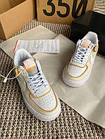 Кроссы Nike Air Force 1 Shadow White Brown. Женская обувь Найк Аир Форс 1 белые с коричневыми вставками.