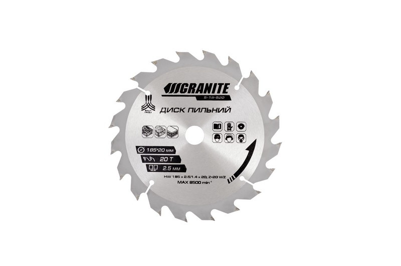 Диск пильний по дереву 180*20-16мм*20Т GRANITE 5-18-520