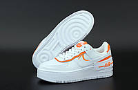 Женские кроссовки Nike Air Force Shadow 1. Кроссы для девушек Найк Аир Форс Шедоу 1 белые с оранжевым