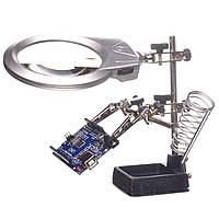 Лупа третя рука для паяння 16129A тримач плат із підставкою для паяльника, лупа 90 мм Led-підсвітка