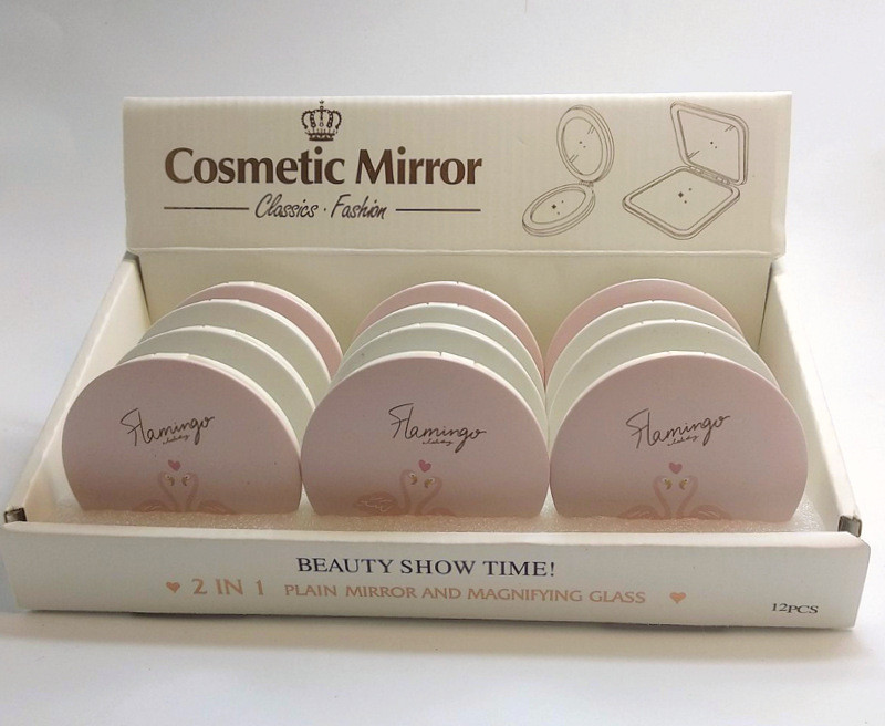 Дзеркало косметичне Cosmetic Mirror Flamingo кишенькове подвійне кругле, фото 1