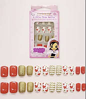 Нігті дитячі накладні золоті та червоні із сердечками Japan Joyme international
