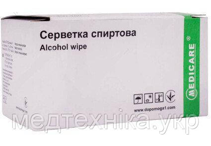 Серветка спиртова 65Х30 мм для оброблення шкіри до та після ін'єкцій 100 шт./пач. MEDICARE,щик