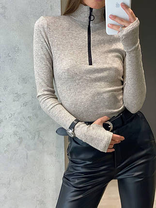 Гольф жіночий базовий із трикотажу гумки з ангоровою ниткою на блискавці з рукавами-мітенками Ssld676, фото 1