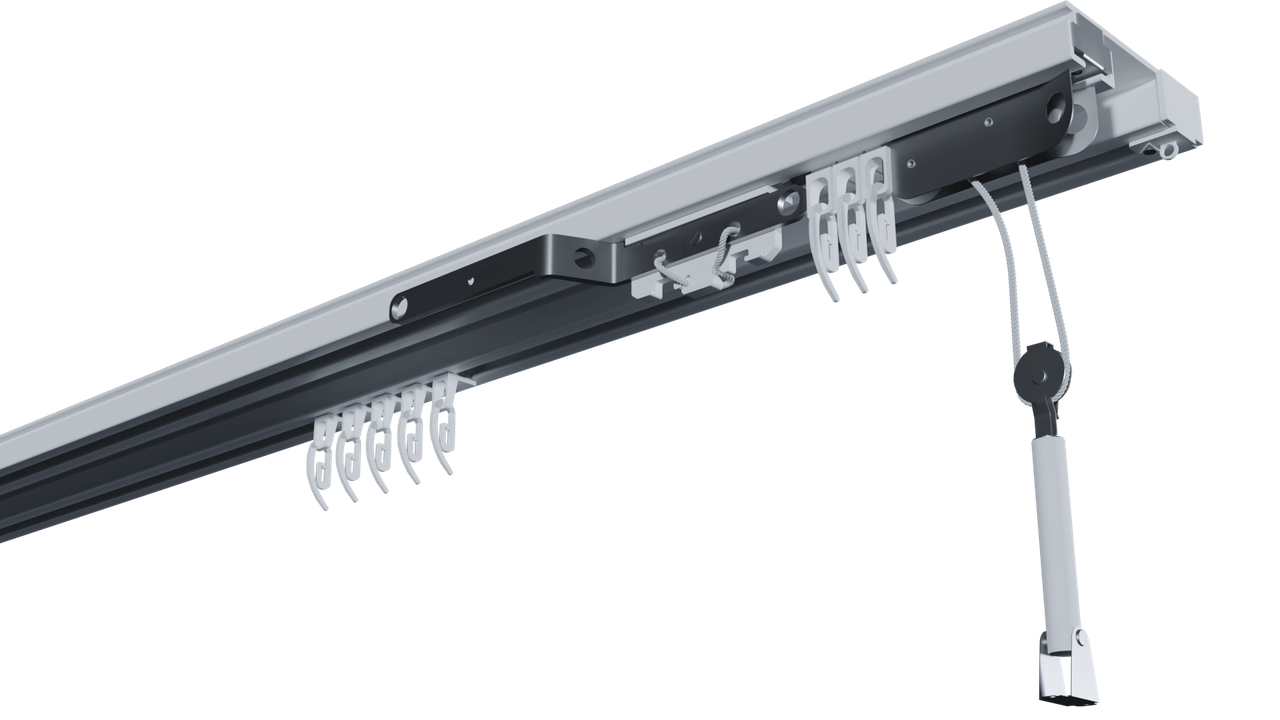 Карниз алюмінієвий дворядний на шнурової приводі, стельовий, фото 1