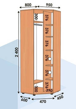 Шафа кутова однодверна 800х950х2400 (Алекса)