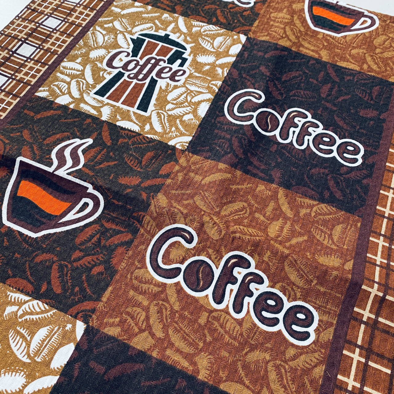Вафельний рушник з кавоваркою Coffe і кавовими зернами 45х70 см, фото 1