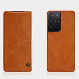 Захисний чохол-книжка Nillkin для Samsung Galaxy S21 Ultra Qin leather case Brown Коричневий, фото 6