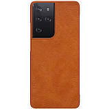 Захисний чохол-книжка Nillkin для Samsung Galaxy S21 Ultra Qin leather case Brown Коричневий, фото 2