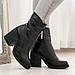 Черевики ботильйони, чоботи короткі жіночі зимові чорні шкіряні на хутрі на сталий товстому каблуці, фото 3