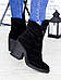 Черевики ботильйони, чоботи короткі жіночі зимові чорні шкіряні на хутрі на сталий товстому каблуці, фото 9