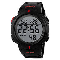 Мужские спортивные часы Skmei 1068 черные с красными вставками
