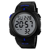 Мужские спортивные часы Skmei 1068 черные с синими вставками
