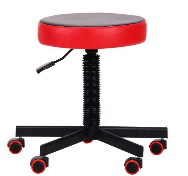 Табурет Грас Скаден чорний/обтачка Скаден червоний, ролики червоні, фото 1