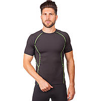 Компрессионная мужская футболка с коротким рукавом черно-салатовая LD-1102, XXXL