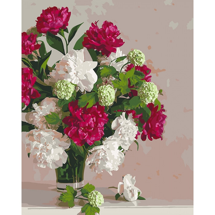 Картина за номерами 40*50 див. Ідейка (без коробки) Піони (КНО 3072)