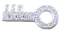 Ключница "Ключик" деревянная, белая расписная (27х12х2 см)A