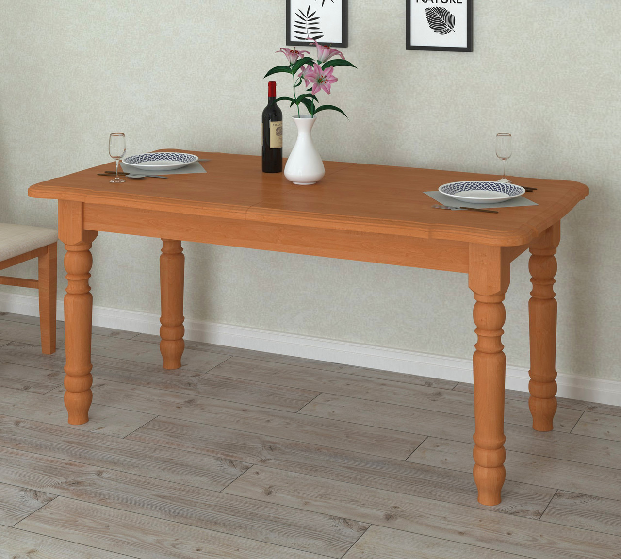 Розкладний обідній стіл з дерев'яними ніжками 160*80см "Київ МДФ" Летро (9 варіантів кольору), фото 1