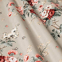 Ткань хлопок для скатерти, штор, римских штор, покрывал оранжевые и красные розы с веточками
