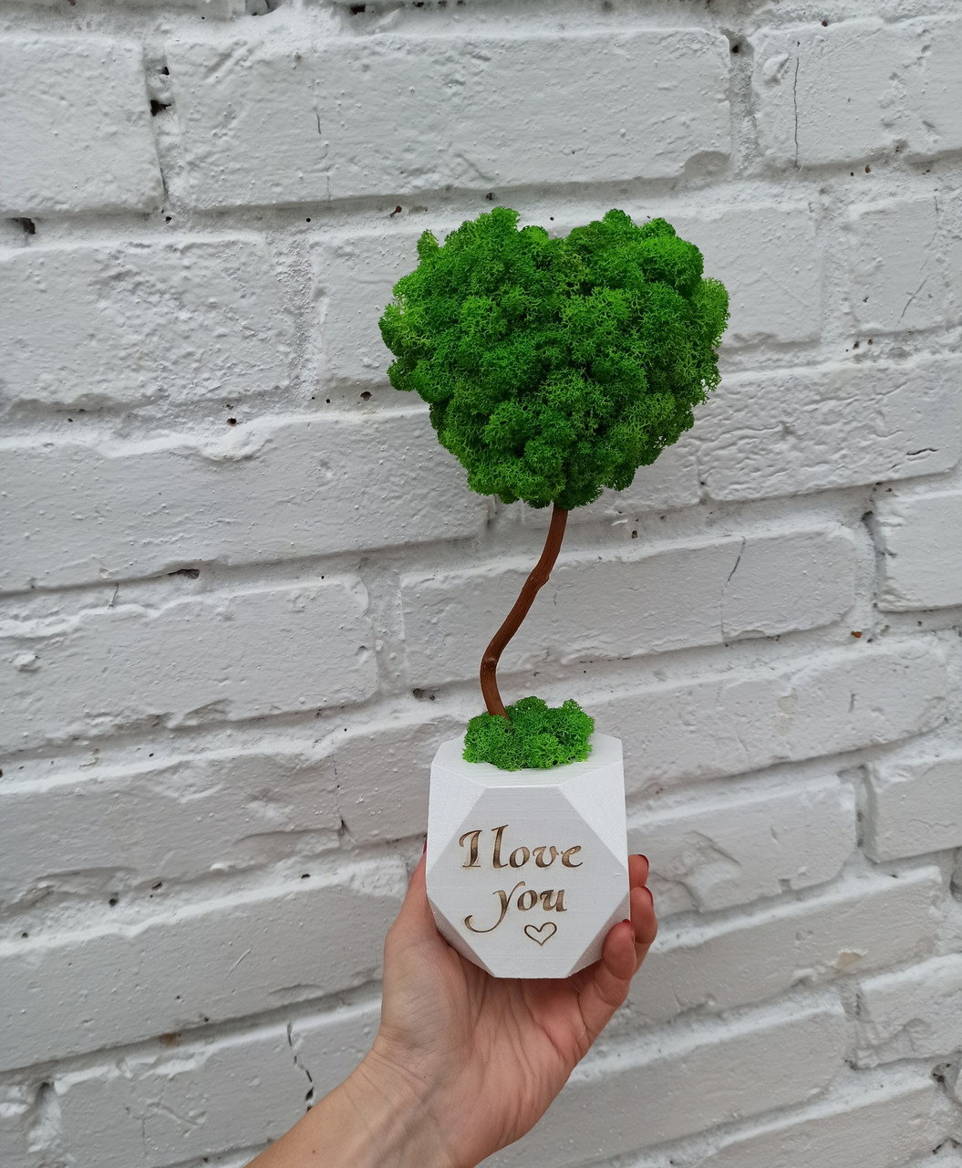 Ніжний і символічний топіарій, крона якого виконана у формі серця зі стабілізованого моху — це чудовий подарунок для закоханих! Жи, фото 1