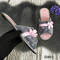 Тапочки жіночі кімнатні Белста з відкритим носком велюрові сірі з рожевим 2345-2, фото 3