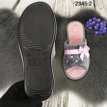 Тапочки жіночі кімнатні Белста з відкритим носком велюрові сірі з рожевим 2345-2, фото 5