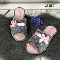 Тапочки жіночі кімнатні Белста з відкритим носком велюрові сірі з рожевим 2345-2, фото 4