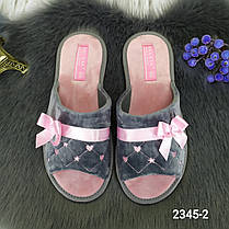 Тапочки жіночі кімнатні Белста з відкритим носком велюрові сірі з рожевим 2345-2, фото 2