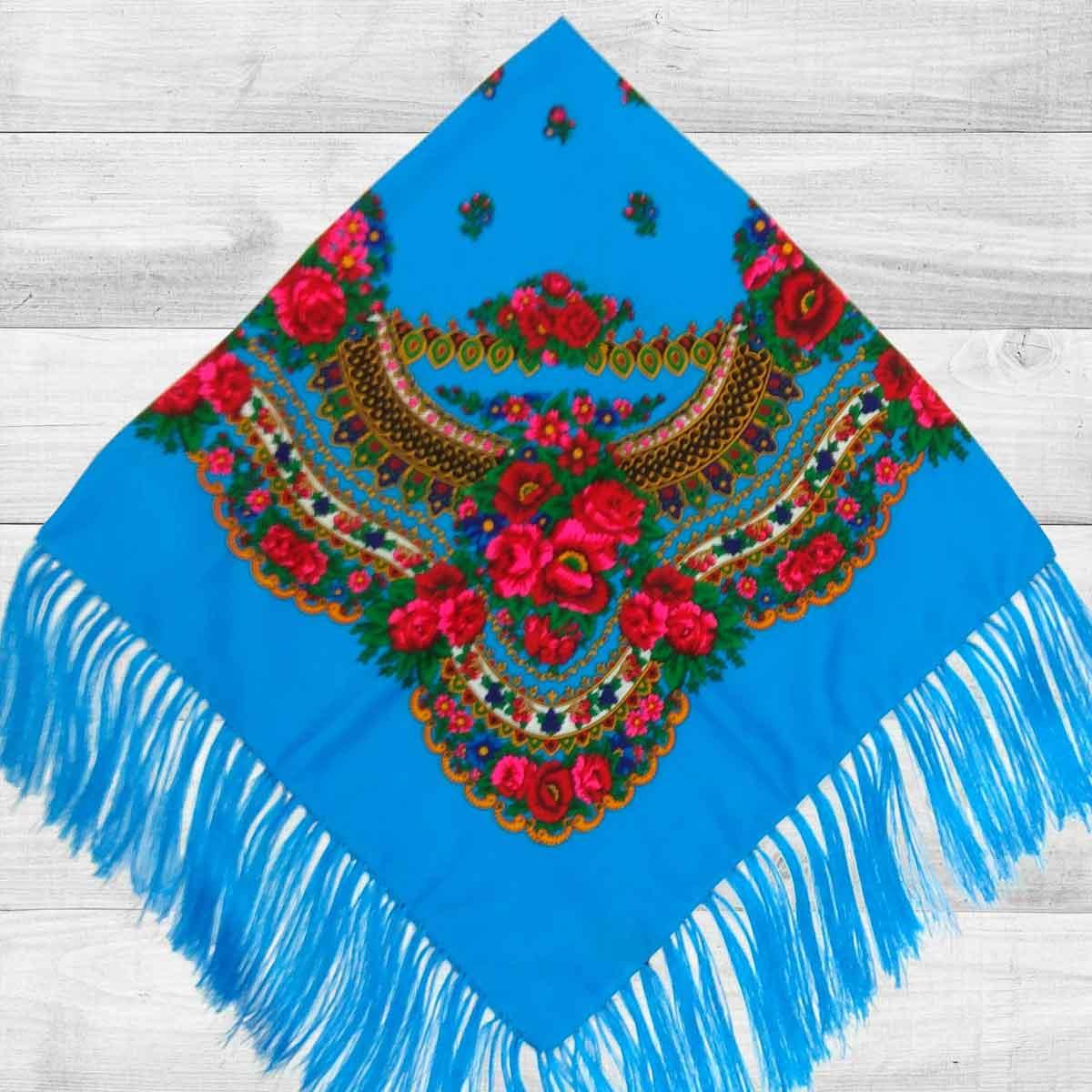 Українська хустка народна блакитна (120х120)