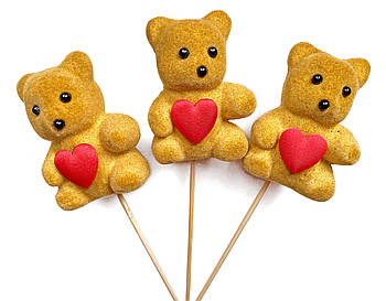 Ведмедик з серцем на паличці 18 см коричневий