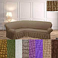 Турецький чохол на кутовий диван накидка натяжні, єврочохол на кутовий диван з оборкою Гірчичний, фото 3