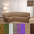 Турецький чохол на кутовий диван накидка натяжні, єврочохол на кутовий диван з оборкою Гірчичний, фото 4