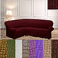 Турецький чохол на кутовий диван накидка натяжні, єврочохол на кутовий диван з оборкою Гірчичний, фото 5