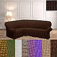 Турецький чохол на кутовий диван накидка натяжні, єврочохол на кутовий диван з оборкою Гірчичний, фото 6
