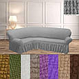 Турецький чохол на кутовий диван накидка натяжні, єврочохол на кутовий диван з оборкою Гірчичний, фото 7