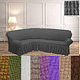 Турецький чохол на кутовий диван накидка натяжні, єврочохол на кутовий диван з оборкою Гірчичний, фото 8