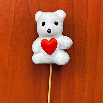 Ведмежа з серцем на паличці 18 см коричневий Білий