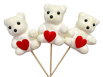 Ведмежа з серцем на паличці (упаковка 12 шт) 18 см коричневий Бежевий