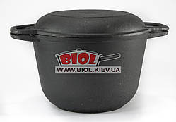 Каструля чавунна 3 л із чавунною кришкою сковорідкою БІОЛ 0203. Чавунний посуд Біол