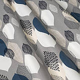 Скатертина кругла бавовна тефлонова водовідштовхувальне гідрофобне просочення листочки сині білі сірі, фото 2