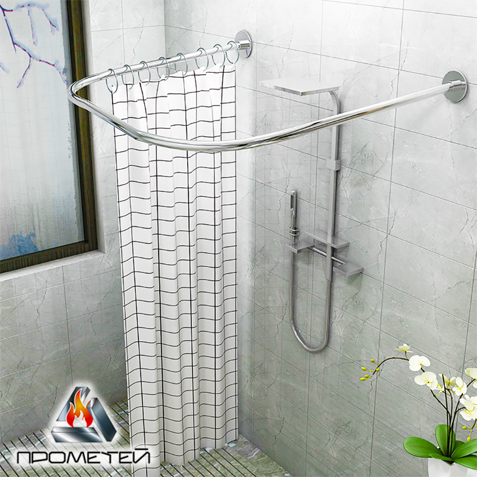 Прямокутний сталевий карниз для душової шторки у ванну або душ Ø 30мм.