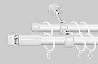 Карниз для штор двухрядный металлический 19 мм, Хантос Белый 320 см. (стык труб)