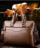 Мужской кожаный деловой портфель сумка для документов светло-коричневый