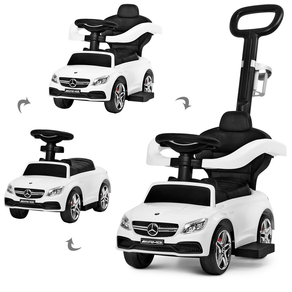 Дитяча каталка-толокар 639-1, Mercedes, музика, з батьківською ручкою, білий, фото 1