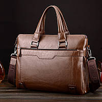 Мужской кожаный офисный портфель деловая мужская сумка для документов Светло-коричневый