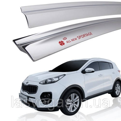 Вітровики хромовані, дефлектори вікон KIA SPORTAGE 2015-2022 (AutocloverD639), фото 1