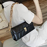 Жіноча класична сумка клатч через плече на товстій ланцюжку чорна, фото 2