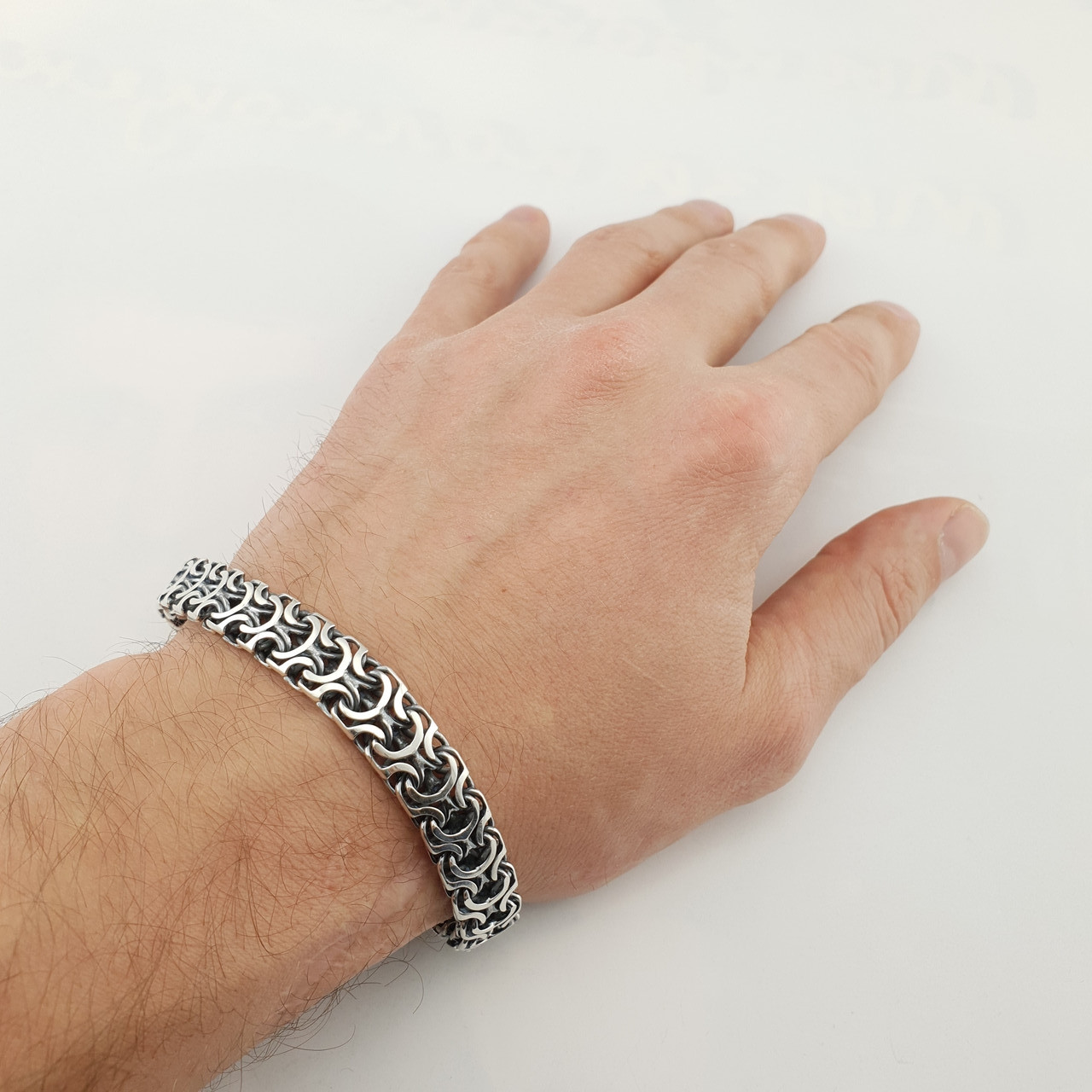 Широкий срібний браслет чоловічий плетіння рамзес (кардинал). Ширина 1 см. Вага 30 гр 24 см, фото 1