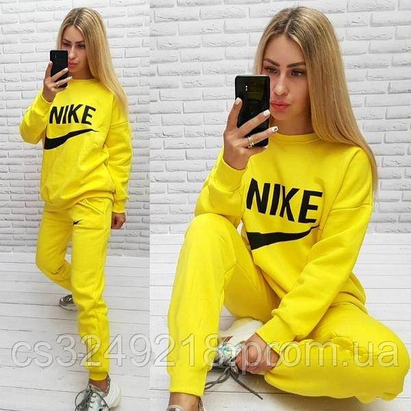 Спортивний костюм жіночий Найк Nike утеплений на флісі жовтий. Розміри 50, 52